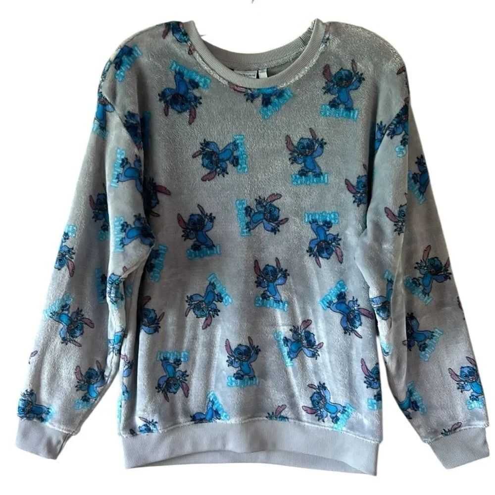 Disney Lilo & Stitch Fuzzy Gray and Blue Stitch Sweatshirt